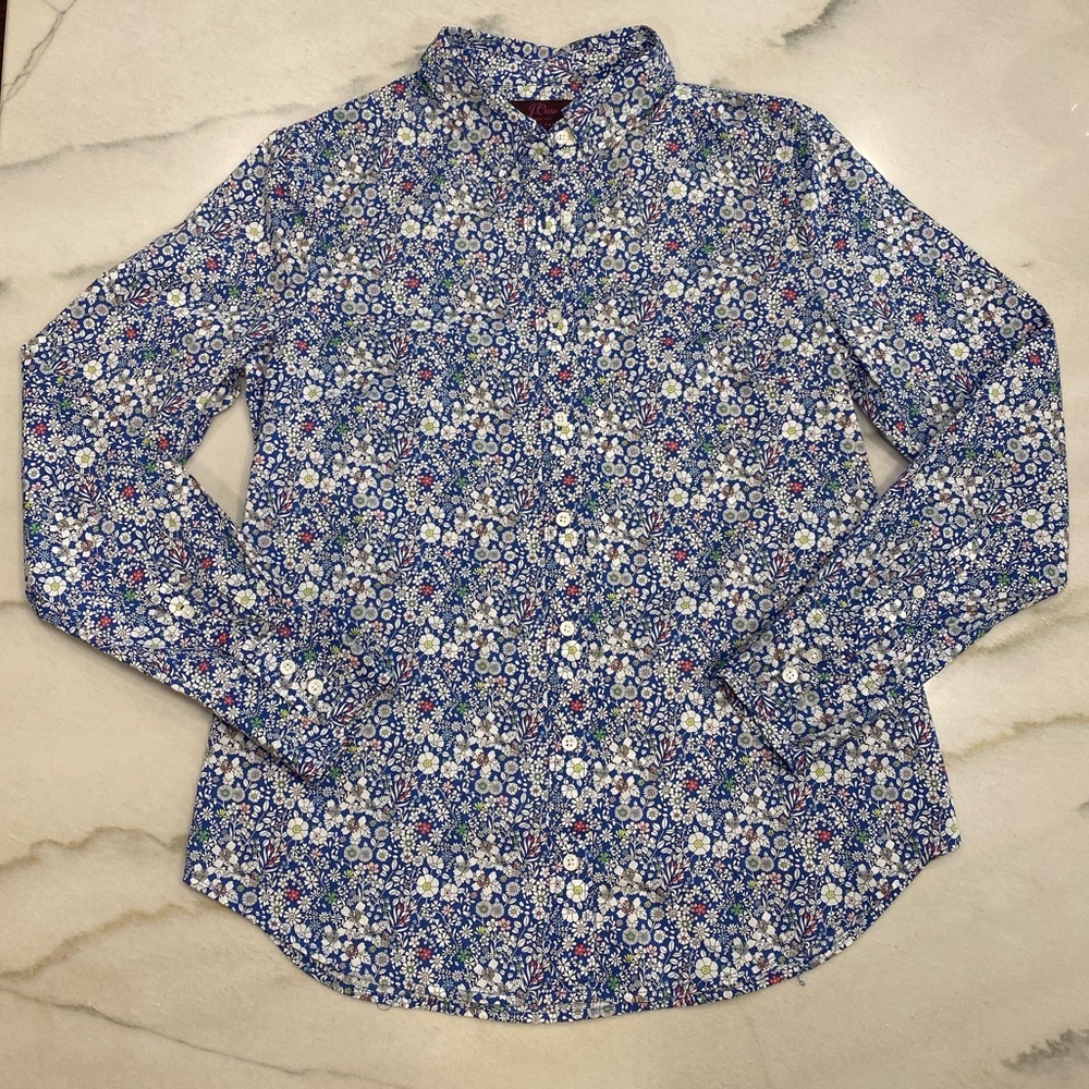 J.Crew Liberty Fabric Blue Floral Button Down Long-Sleeved shirt, size 4.